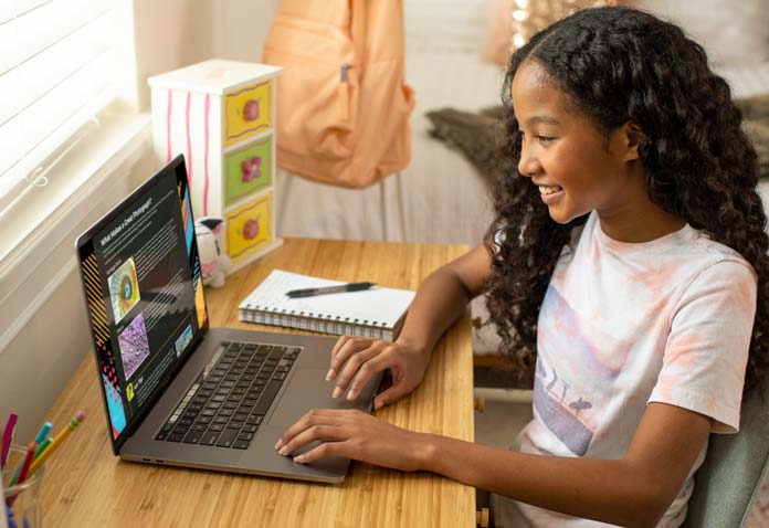 A girl using a computer